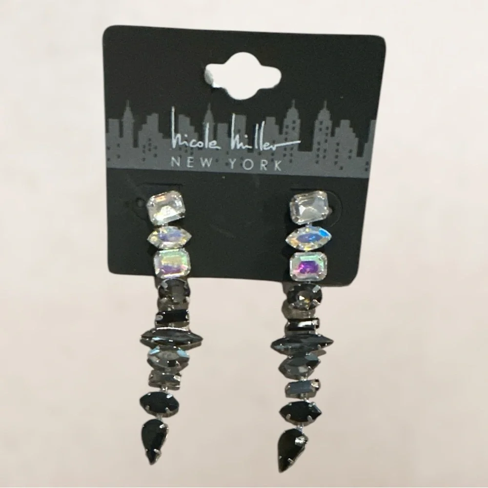 Nicole Miller New York Black & Iridescent Crystal Drop Earrings